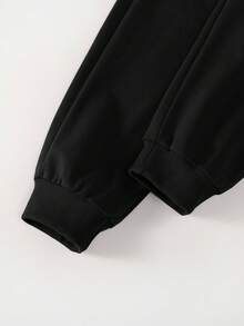 2pcs/Set Girls Embroidered Floral Casual Hooded Sweatshirt - Black - View 4