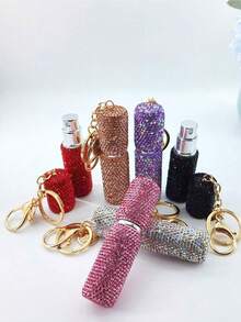 1个香水喷雾瓶，5毫升香水瓶，水钻装饰/带钥匙扣，方便携带的香水分配器，储物瓶，底部灌装，自动按压，可重复灌装喷雾瓶，便携式化妆品瓶，适用于家居用品、旅行用品、生日礼物、新年礼物、女士时尚配饰！ - 彩色 - 查看 3