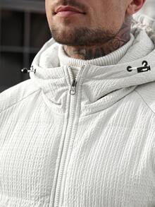 Manfinity CasualCool 男士长袖休闲日常通勤简约纯色拉链连帽羽绒服，男士外套冬季大衣 - 米色 - 查看 6