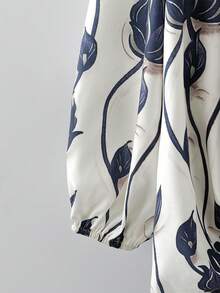 Linhara 大码女式休闲花卉印花圆领长袖衬衫上衣，蓝白花卉衬衫，秋季服装，乡村音乐节衬衫，女式秋季衬衫，户外服装，2025 年新品 - 彩色 - 查看 4