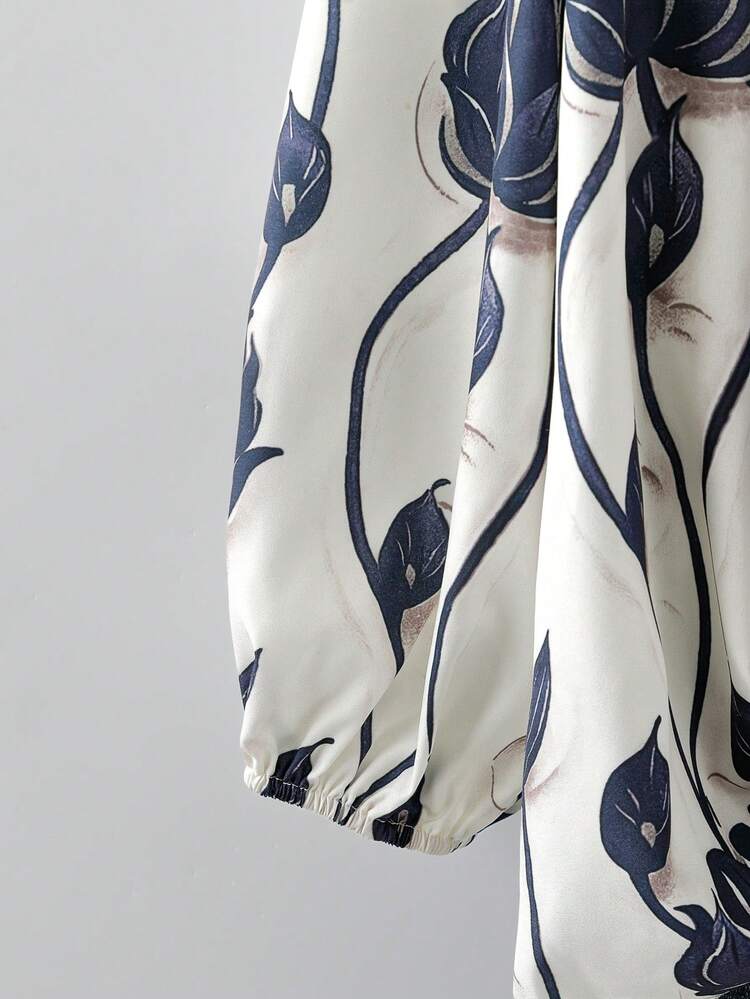 Linhara Chemisier à manches longues col rond imprimé floral pour femmes grandes tailles, chemise fleurie bleue et blanche, vêtement d'automne, chemise pour festival de musique country, chemise d'automne pour femmes, vêtements d'extérieur, nouvelle arrivée 2025 - Multicolore - Voir 4