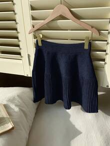 Comfortcana Autumn And Winter Women's Royal Blue Elastic Waist Casual Short Sweater Skirt, Winter Skirt - Royal Blue - View 5