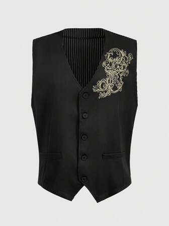 Goth Gilet da uomo con bottoni e ricami in stile Dark Academia