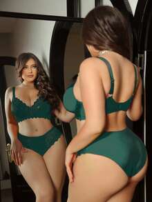 SHEIN Set de 2 sujetadores con aros y encaje para tallas grandes - Verde Oscuro - Ver 2