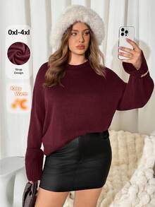Auralis Damen Pullover in Große Größen, Mode für Herbst und Winter, lässig, locker, bequem, vielseitig, schlank, locker, langärmelig, rot, Herbst, Winter, Grundpullover, Herbst Top, Burgund - Bordeaux - Übersicht 1