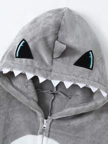 男士鲨鱼毛绒连帽连体睡衣，冬季款