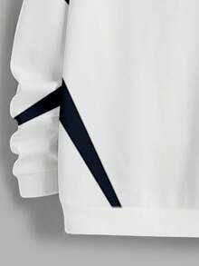 Manfinity Homme Conjunto de sudadera con capucha de bloques de color y parches de moda para hombre, ropa deportiva adecuada para otoño/invierno