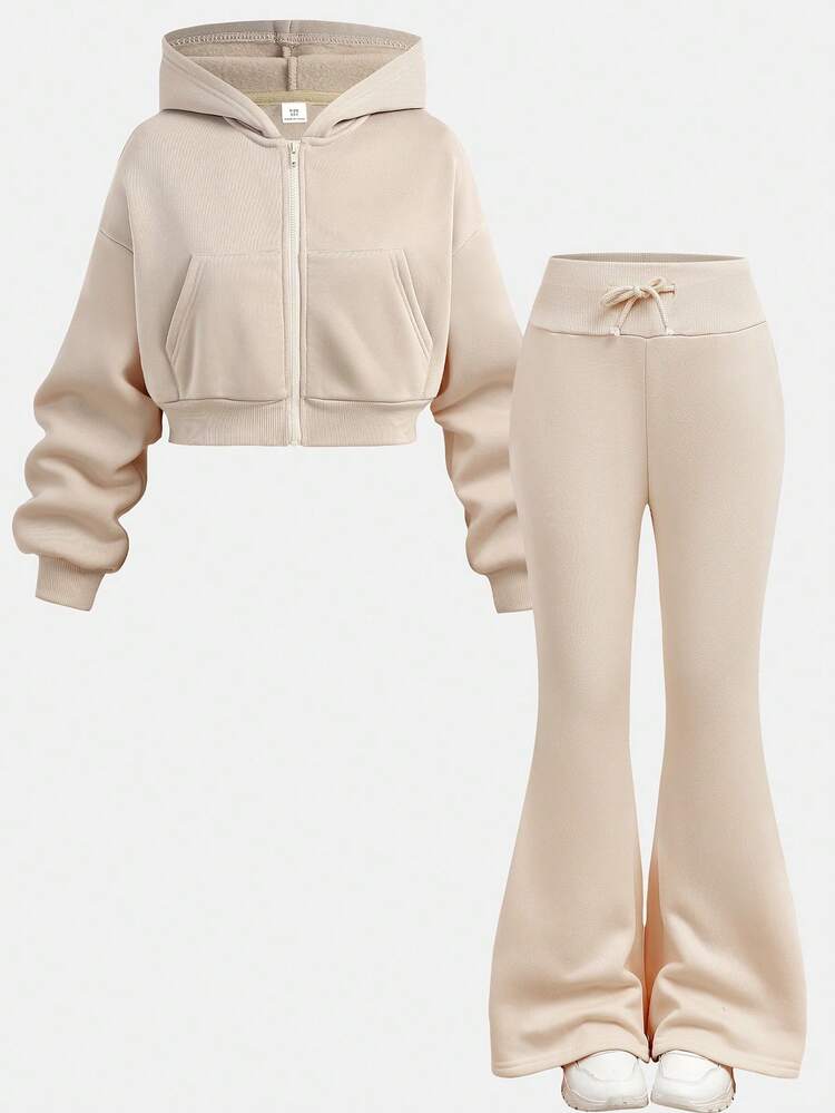 Girlism Conjunto de Moletom com Capuz e Calça de Moletom para Meninas Pré-Adolescentes, Roupa Casual de Descanso, Outono/Inverno - Damasco - Visão 15