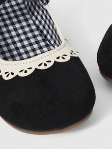 ROMWE Kawaii Giày lười nâu nữ, giày Mary Jane mũi kín, giày bệt Lolita nơ ren, giày bệt ba lê - màu đen - Xem 5