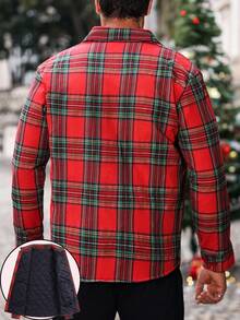 Manfinity CasualCool Giacca di cotone imbottita leggera a quadri rossi da uomo per autunno/inverno, con colletto alla coreana e design con bottoni, casual, regalo per il fidanzato, stile di strada, camicia di flanella a quadri per uomo, manica lunga, abbigliamento casual di strada, giacca a quadri per uomo per uso quotidiano, tempo libero, weekend, attività all'aperto, viaggi, ambienti di lavoro rilassati o occasioni semi-formali, regalo per il fidanzato/marito, regalo di anniversario, Natale