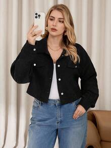 Elaquor Veste ample à manches longues et épaules tombantes en couleur unie pour femmes grandes tailles, automne et hiver. Veste noire, tenues décontractées pour femmes, tenues d'aéroport, vêtements d'hiver pour femmes - Noir - Voir 1