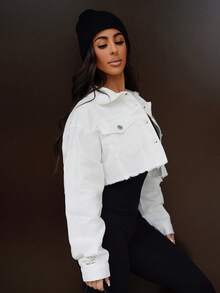 SAYEHFBABY 前扣式有領長袖短牛仔外套，休閒日常穿著 - 白色 - 查看 4