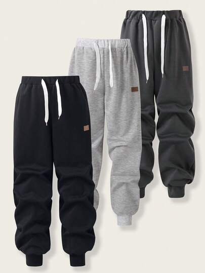 Vacaura Conjunto de 3 pantalones de chándal de punto a la moda para adolescentes, en negro/gris/azul marino, de tela suave y cómoda, adecuados para la escuela, deportes, exterior, otoño, uso casual versátil