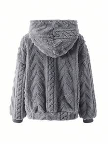 SHEIN Girlism 2 Stücke/Set Tween Mädchen Warm Fuzzy Strukturierte Lose Fit Casual Hoodie Und Jogginghose Set, Herbst - Dunkelgrau - Übersicht 4