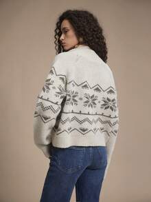 Florisole كارديجان نسائي بأكمام طويلة وأزرار قرنية بنمط هندسي من نوع فير آيل، شعور بالكسل