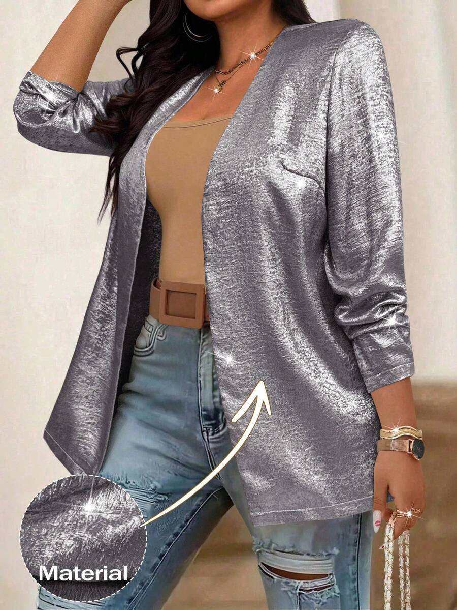 Juhart Áo khoác Blazer nữ thường ngày đa năng cỡ lớn - Màu xám đen - Xem 1