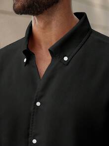 Manfinity Homme Plus Size Men's Solid Color Casual Long Sleeve Shirt - Black - View 3