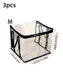 1/3个装大容量透明PVC收纳袋，防水可折叠拉链手提整理袋，带提手，适用于学校、大学宿舍、办公室用品、家居收纳、旅行打包、衣柜收纳等。