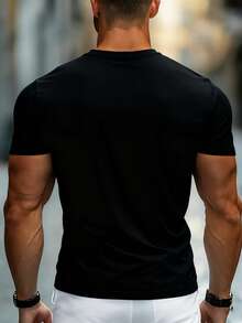 Manfinity Dauomo 家庭圣诞节 2025 节日图案 T 恤 - 休闲圆领，涤纶针织面料，常规版型，四季皆宜，2025 年圣诞节家庭衬衫，匹配的回忆设计 - 黑色 - 查看 2