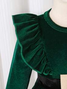 Glamorique Kids Vestido de terciopelo con diadema de lazo para niñas bebé, adecuado para eventos navideños - Verde - Ver 8