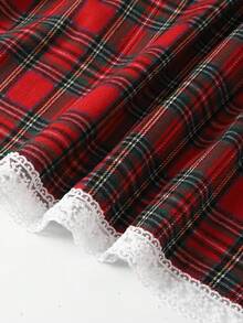Tween Girl Red And White Plaid Dress,Cute Back-To-School Fashion For Autumn School,Red Ribbon Bow,White Lace Hem Princess Halloween Christmas Party - Multicolor - View 6