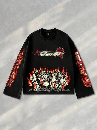 Sweat-shirt-shirt col rond à manches longues pour hommes, imprimé graphique polyvalent et créatif