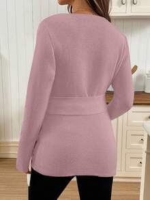 SHEIN Maternity Crossover Wrap Front Embroidered Long Sleeve Fitted Sweater