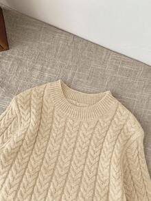 SHEIN LMoss Kids Set da 2 pezzi per neonata LMoss, maglione a maniche lunghe color cachi e gonna con vita elastica e balza, adatto per autunno/inverno - Albicocca - Visualizzare 5