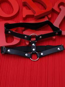 WENEZON Men's Leather Decor Ring Connector Suspenders Emo Belt Goth Belt Harness Strap Belts Y2k Punk Belt - Black - View 5