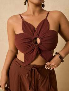 Travachic Plus Size Women Brown Floral Print Blouse Resort Wear New Year Beach Stylish Women's Blouses Beach Fashion Brown Top Tropical Vacation - Brown - View 6