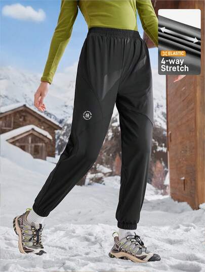  In My Nature 女式纯色松紧腰抽绳休闲户外运动裤，女式秋冬户外裤，适合冬季户外运动、徒步、跑步和瑜伽，黑色