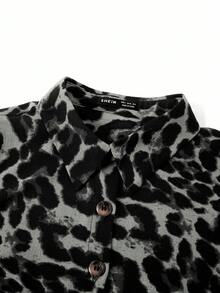 SHEIN Clasi 2件套女士豹纹连衣裙和衬衫套装 - 灰色 - 查看 8