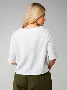 MISSGUIDED Heathered V Neck Crop Top With Short Sleeves For Casual Everyday Wear