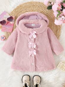 SHEIN Abrigo con capucha rosa para bebé/niña pequeña, diseño de cuello con solapa de manga larga, dulce y versátil, adecuado para salidas diarias