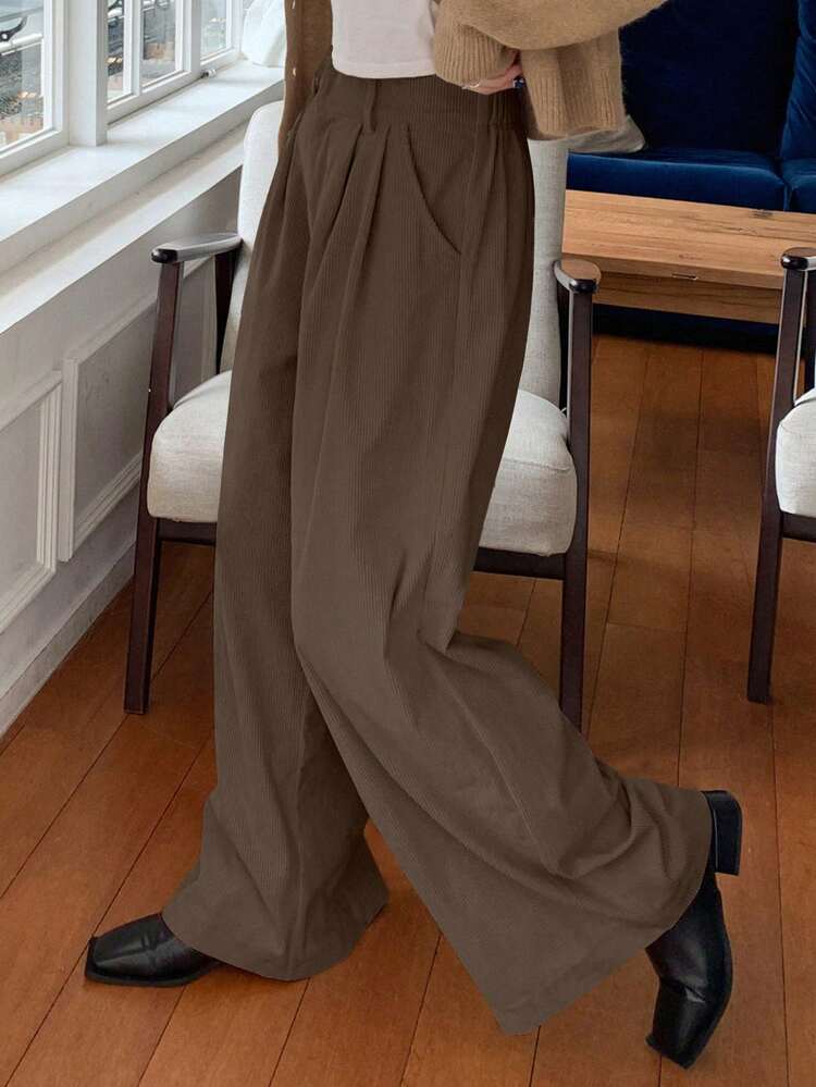 Women's Loose Pocket Wide Leg Corduroy Pants