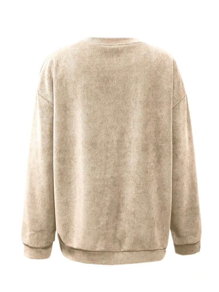 EMERY ROSE 圣诞图案和字母印花时尚简约女士圆领羊毛长袖运动衫，送给朋友的礼物，秋冬 - 卡其色 - 查看 2