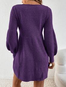SHEIN Frenchy Lantern Sleeve Sweater Dress In Fall/Winter Purple Casual - Purple - View 2