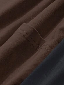 DAZY Bộ đồ ngủ 2 món tay áo raglan rộng rãi màu tương phản dành cho nữ và quần dài, trang phục mùa thu đông - màu nâu - Xem 7