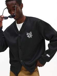 SUMWON Jersey Button Front Cardigan Jacket With Relaxed Fit For Casual Everyday Wear - Black - View 4