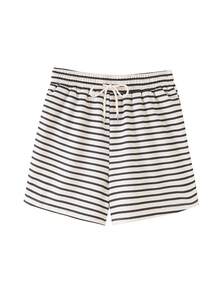 INAWLY 女式休闲 Polo 领条纹运动衫和短裤套装，秋季 - 杏色 - 查看 4