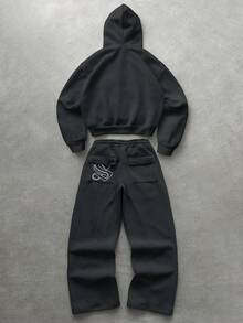 PAVTROS Bộ đồ thể thao nam màu xám trơn, co giãn, phong cách đường phố, đồ thể thao nam, bộ 2 mảnh áo hoodie và quần nỉ đen, bộ đồ thể thao thiết kế dành cho nam, bộ đồ chạy bộ nam, thích hợp cho mùa đông, có lớp lót giữ nhiệt. - Xám - Xem 2