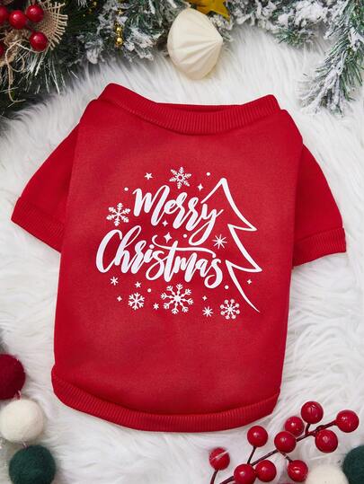 PETSIN Sudadera de felpa con estampado navideño para mascotas