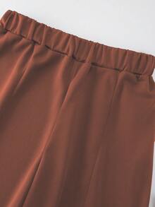 Qadelle Women's Basic High Collar Cinched Waist Zip-Up Casual 2 Pieces Set - Rust Brown - View 7