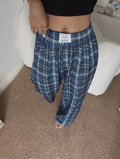 Dream Adore Plaid Print Elastic Waist Straight Leg Lounge Pants, view 6