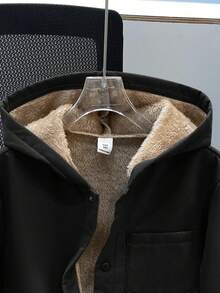 SHEIN Tween Boys' Casual Korean Style Cute Chest Patch Pocket Thermal Lined Woven Jacket