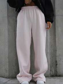 SAYEHFBABY Calça de moletom oversized de lã, primavera, férias, aeroporto, casual, anos 90, verão, aeroporto, formatura, volta às aulas, formatura, professora para mulheres, volta às aulas, outono, inverno, natal - Rosa - Ver 3