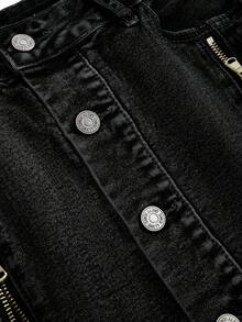 ROMWE Kawaii Chân váy denim mini cạp thấp có khóa kéo cổ điển Y2K - màu đen - Xem 4