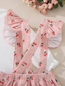 Souflis Souflis French Retro Autumn/Winter Basic White Long Sleeve T-Shirt Paired With Cute Cherry Print Suspender Skirt, Suitable For Outings, School, Play And Various Occasions, Baby/Toddler Girl Set - Multicolor - View 8
