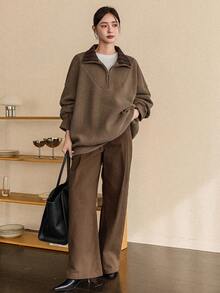 Dazy-Less Women's Loose Casual Sweatshirt, Fashion Business Casual Style, Autumn/Winter - Brown - View 4