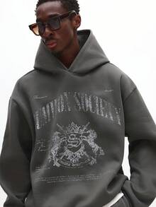 SUMWON Regular Men Overhead Hoodie And Jogger Two Piece Co-Ord Set With Drawstring Hood Centre Pocket - Grey - View 5